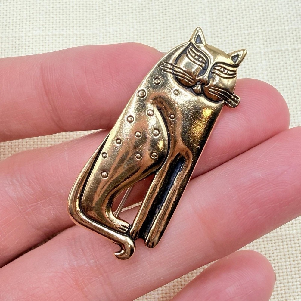 Vintage Laurel Burch Cat Brooch Pin Gold Tone Sitting Kitty